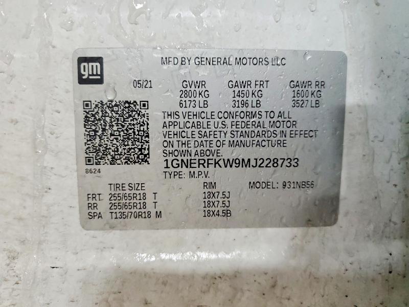 73233755 :رقم المزاد ، 1GNERFKW9MJ228733 vin ، 2021 Chevrolet Traverse مزاد بيع