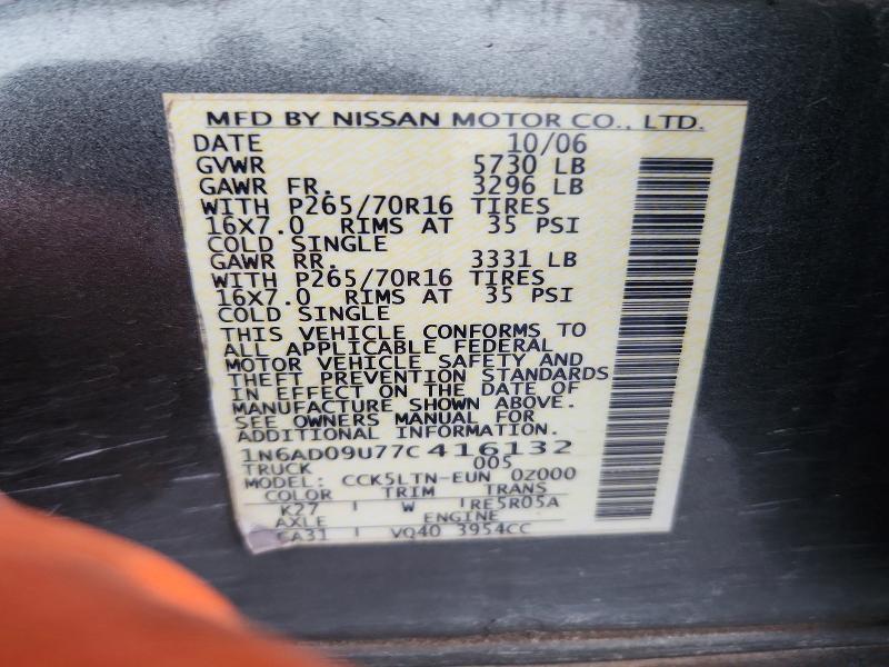 Aukcja sprzedaży 2007 Nissan Frontier, vin: 1N6AD09U77C416132, numer aukcji: 72498575