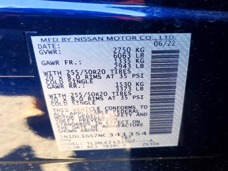 72472145 :رقم المزاد ، 5N1DL1GS7NC341354 vin ، 2022 Infiniti Qx60 مزاد بيع