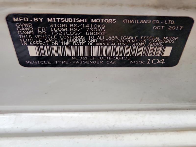 74302575 :رقم المزاد ، ML32F3FJ8JHF06435 vin ، 2018 Mitsubishi Mirage مزاد بيع