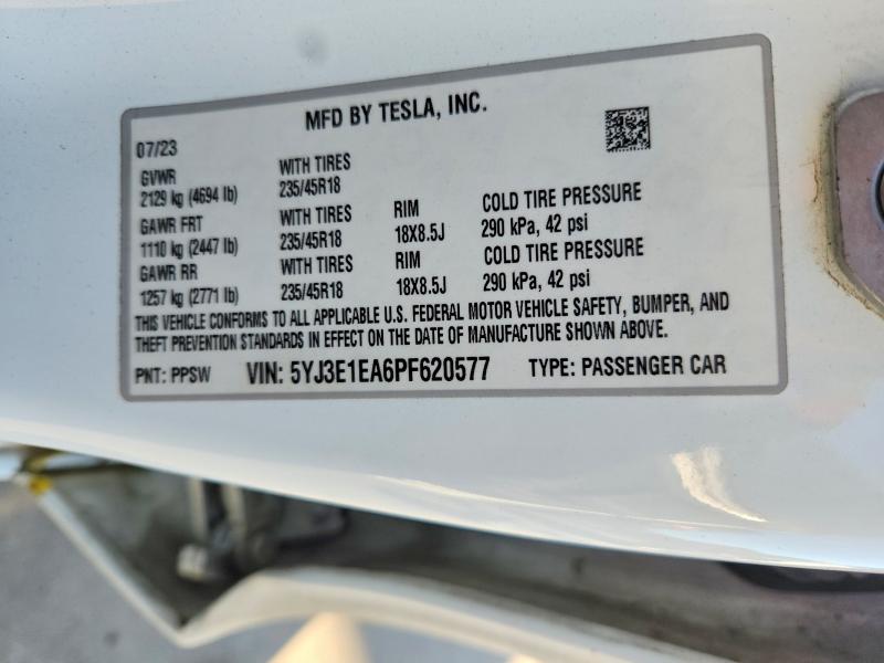 2023 Tesla Model 3 მანქანა იყიდება აუქციონზე, vin: 5YJ3E1EA6PF620577, აუქციონის ნომერი: 99730385