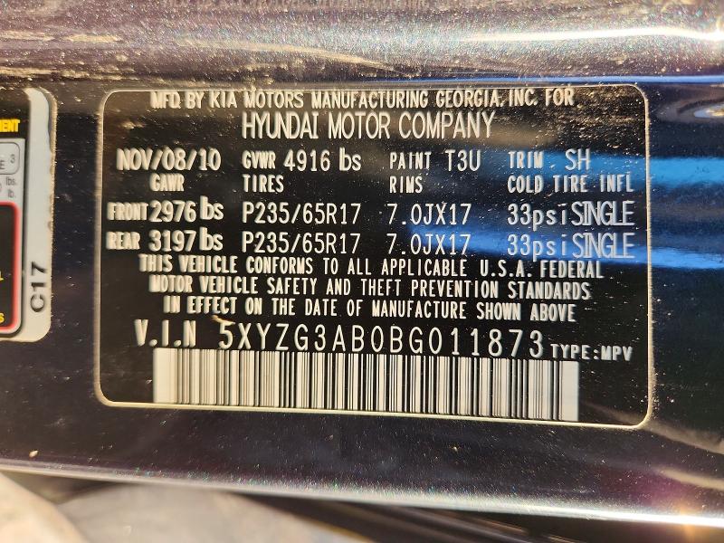 Aukcja sprzedaży 2011 Hyundai Santa Fe, vin: 5XYZG3AB0BG011873, numer aukcji: 99821415