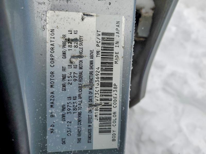 Aukcja sprzedaży 2012 Mazda 3, vin: JM1BL1V73C1636924, numer aukcji: 73184395