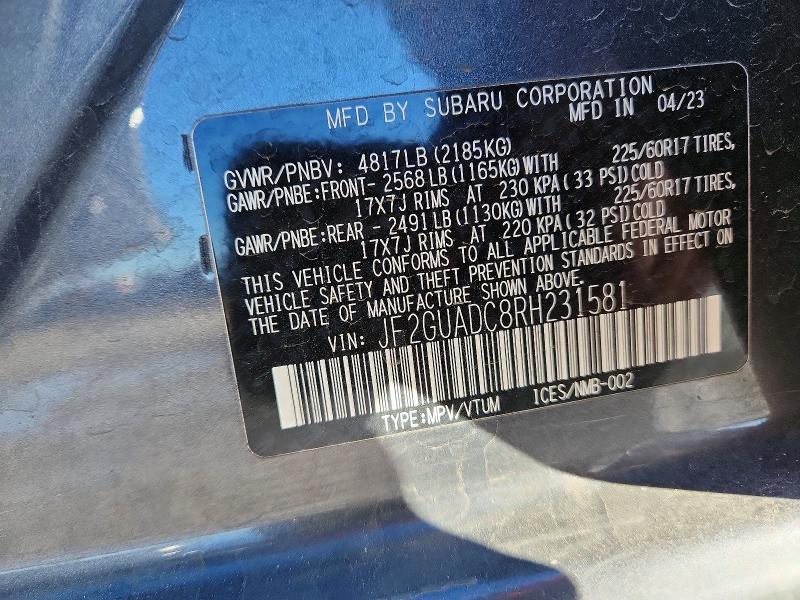 Продаж на аукціоні авто 2024 Subaru Crosstrek, vin: JF2GUADC8RH231581, номер лоту: 73330535