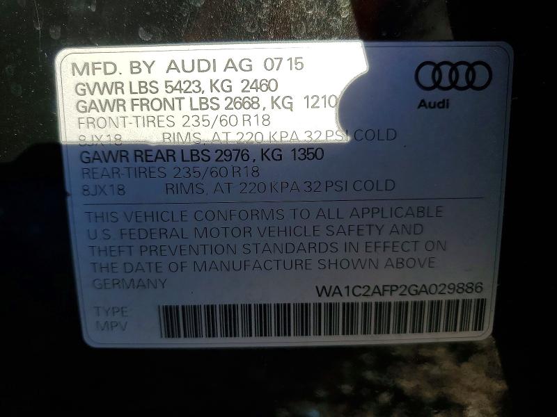 Продажа на аукционе авто 2016 Audi Q5, vin: WA1C2AFP2GA029886, номер лота: 99144595