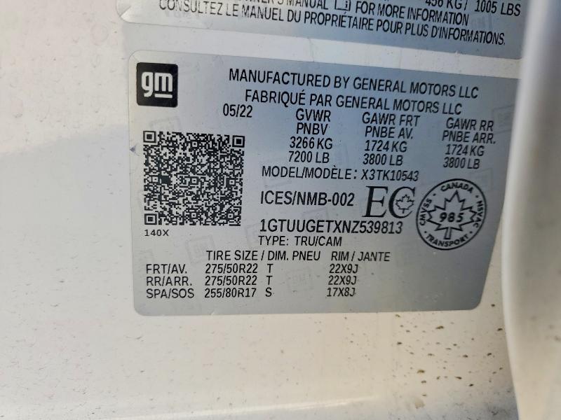 Aukcja sprzedaży 2022 Gmc Sierra, vin: 1GTUUGETXNZ539813, numer aukcji: 74882765