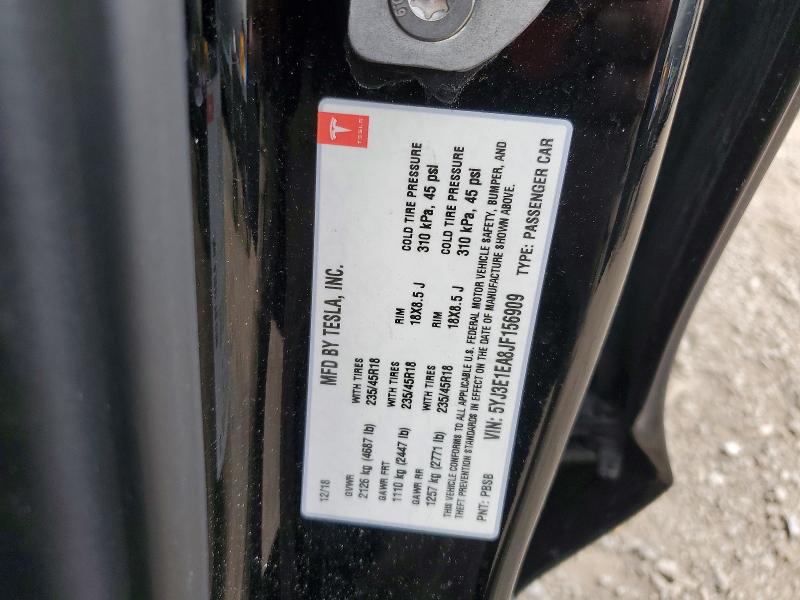2018 Tesla Model 3 მანქანა იყიდება აუქციონზე, vin: 5YJ3E1EA8JF156909, აუქციონის ნომერი: 74106915
