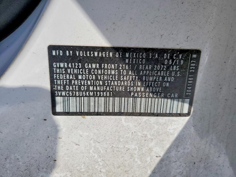 Aukcja sprzedaży 2019 Volkswagen Jetta S, vin: 3VWC57BU5KM199681, numer aukcji: 74881065