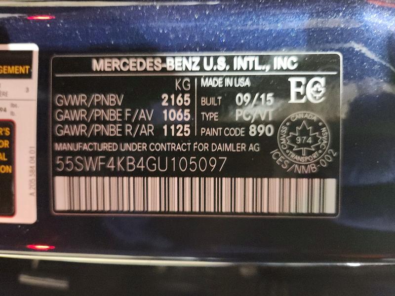 Продажа на аукционе авто 2016 Mercedes-benz C 300 4mat, vin: 55SWF4KB4GU105097, номер лота: 74402415
