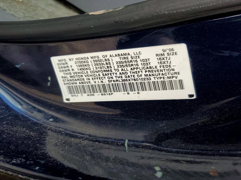 Aukcja sprzedaży 2007 Honda Odyssey, vin: 5FNRL386X7B010233, numer aukcji: 99790615