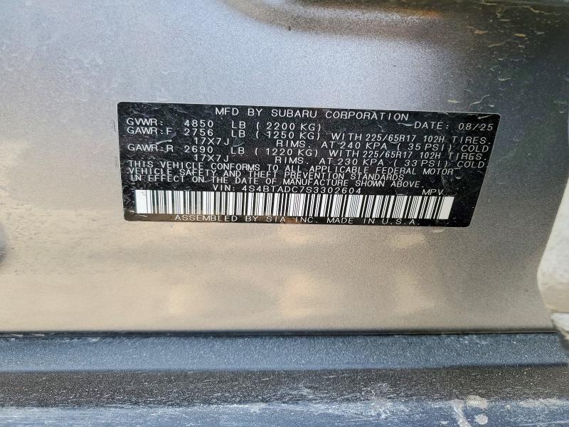 2025 Subaru Outback მანქანა იყიდება აუქციონზე, vin: 4S4BTADC7S3302604, აუქციონის ნომერი: 74045615