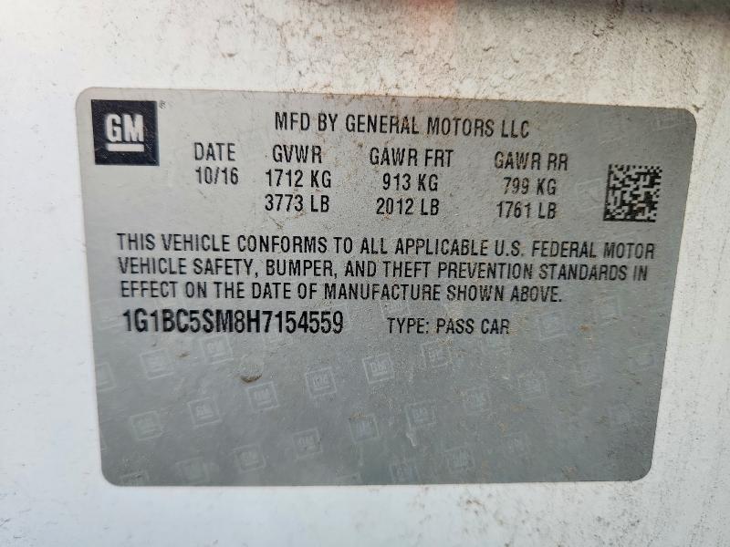 73932005 :رقم المزاد ، 1G1BC5SM8H7154559 vin ، 2017 Chevrolet Cruze Ls مزاد بيع