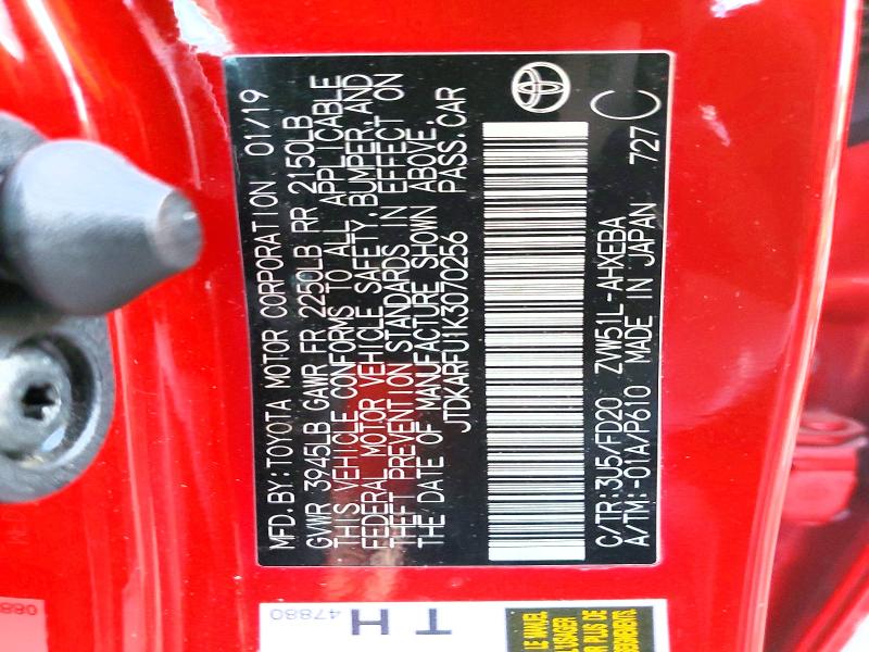 75678855 :رقم المزاد ، JTDKARFU1K3070256 vin ، 2019 Toyota Prius مزاد بيع