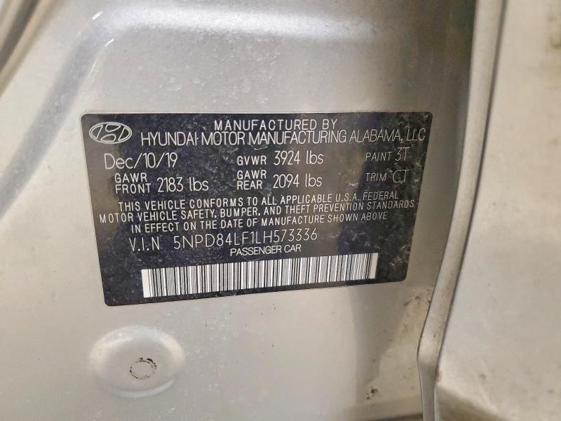 98790785 :رقم المزاد ، 5NPD84LF1LH573336 vin ، 2020 Hyundai Elantra مزاد بيع