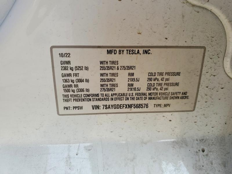 Aukcja sprzedaży 2022 Tesla Model Y, vin: 7SAYGDEFXNF568576, numer aukcji: 73736745