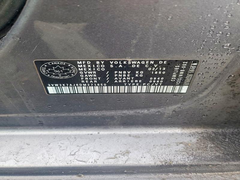 Продажа на аукционе авто 2013 Volkswagen Jetta, vin: 3VW2K7AJ6DM271650, номер лота: 72135425