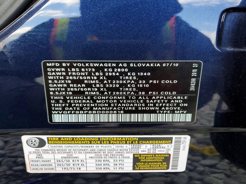 Продаж на аукціоні авто 2011 Volkswagen Touareg, vin: WVGFF9BP6BD000616, номер лоту: 73098015