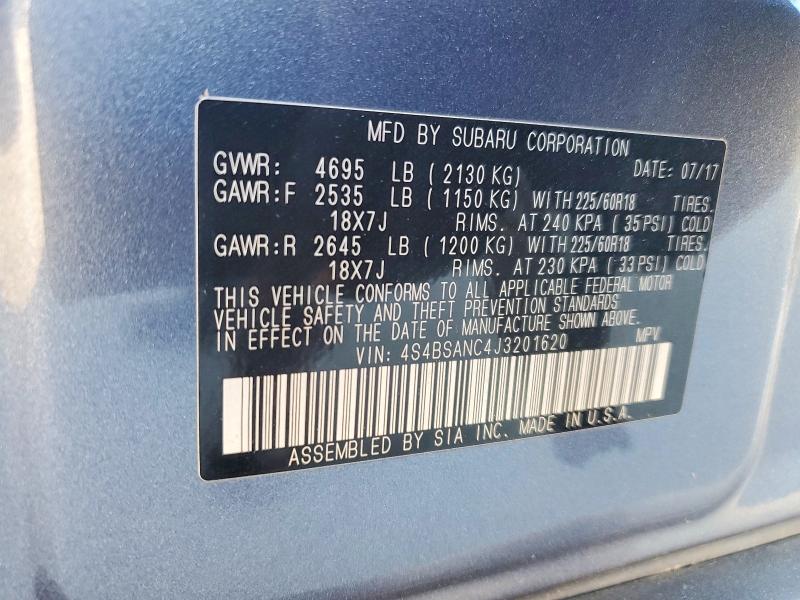 73598385 :رقم المزاد ، 4S4BSANC4J3201620 vin ، 2018 Subaru Outback مزاد بيع