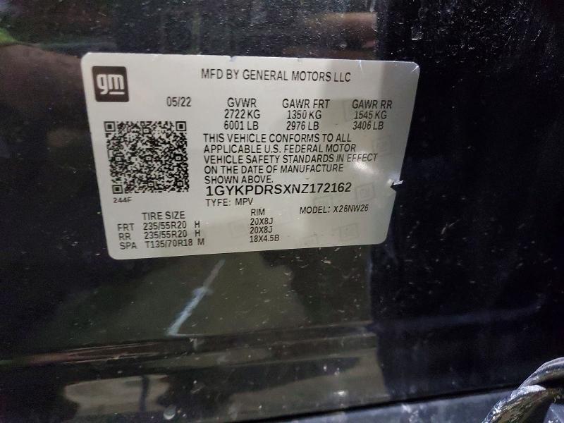 74059525 :رقم المزاد ، 1GYKPDRSXNZ172162 vin ، 2022 Cadillac Xt6 مزاد بيع