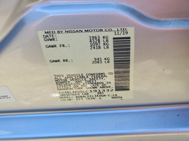 2020 Nissan Altima მანქანა იყიდება აუქციონზე, vin: 1N4BL4EV6LC191332, აუქციონის ნომერი: 72494215