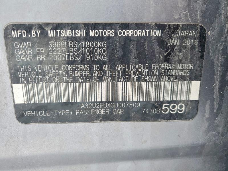 Продаж на аукціоні авто 2016 Mitsubishi Lancer, vin: JA32U2FUXGU007509, номер лоту: 99511685