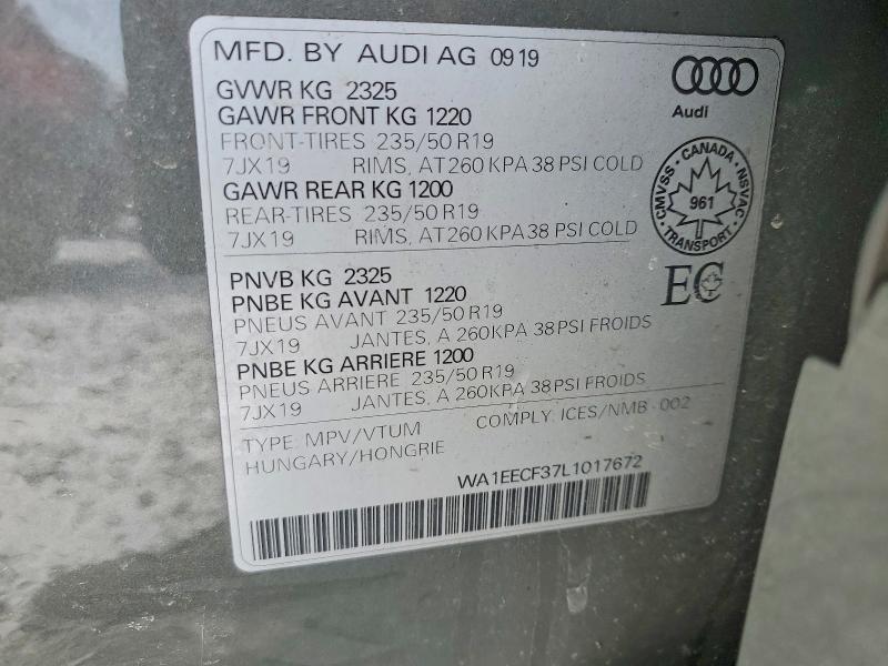 Aukcja sprzedaży 2020 Audi Q3, vin: WA1EECF37L1017672, numer aukcji: 98648305