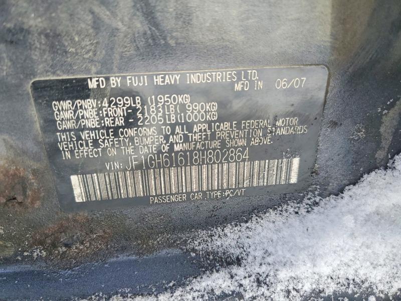 74612455 :رقم المزاد ، JF1GH61618H802864 vin ، 2008 Subaru Impreza مزاد بيع
