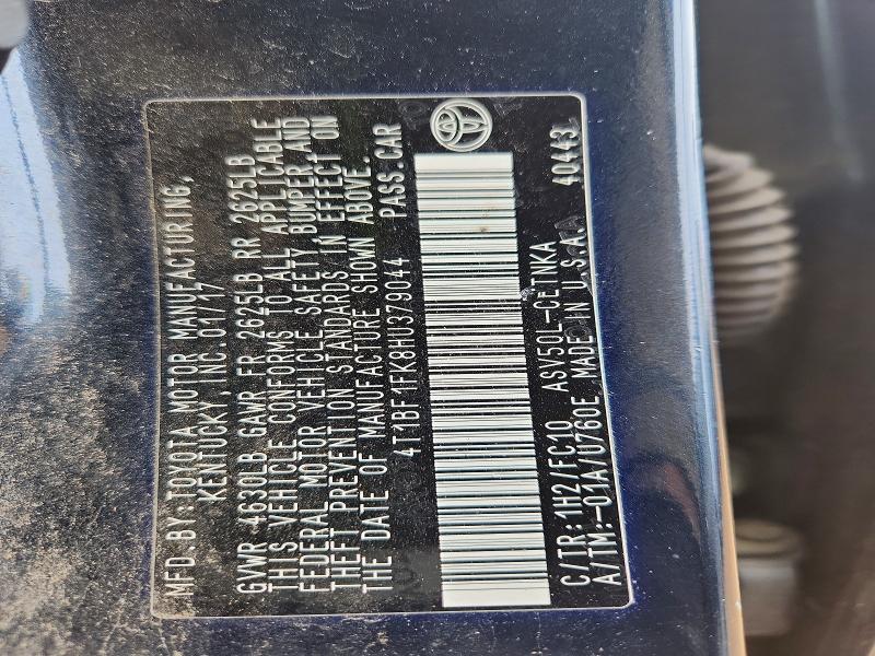 2017 Toyota Camry მანქანა იყიდება აუქციონზე, vin: 4T1BF1FK8HU379044, აუქციონის ნომერი: 74352435