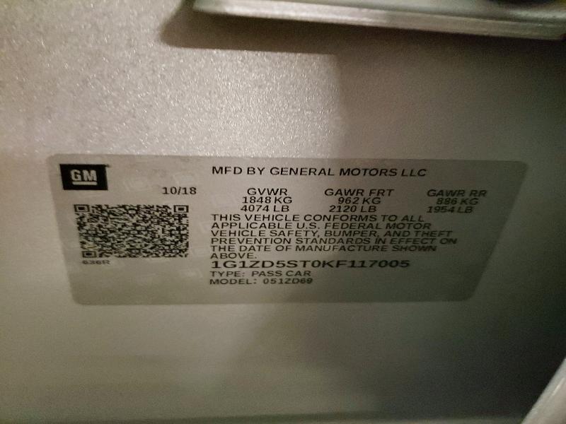 2019 Chevrolet Malibu მანქანა იყიდება აუქციონზე, vin: 1G1ZD5ST0KF117005, აუქციონის ნომერი: 99634005