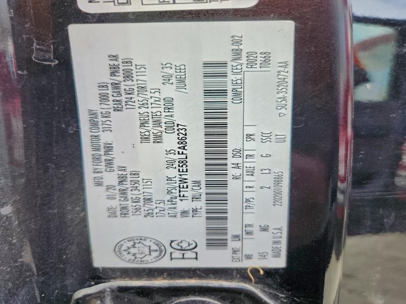 99082455 :رقم المزاد ، 1FTEW1E58LFA86237 vin ، 2020 Ford F150 Super مزاد بيع