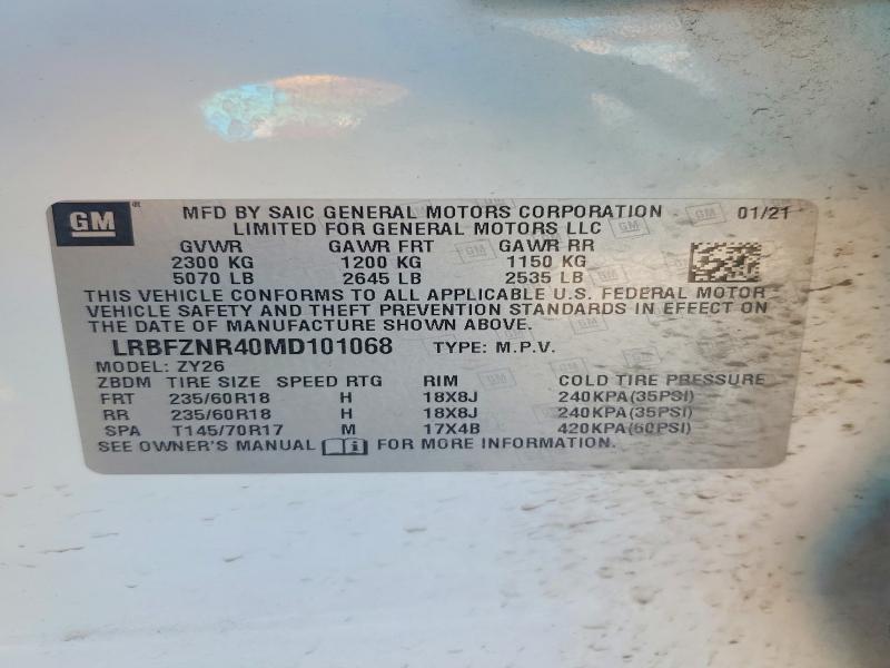 Aukcja sprzedaży 2021 Buick Envision, vin: LRBFZNR40MD101068, numer aukcji: 72830475