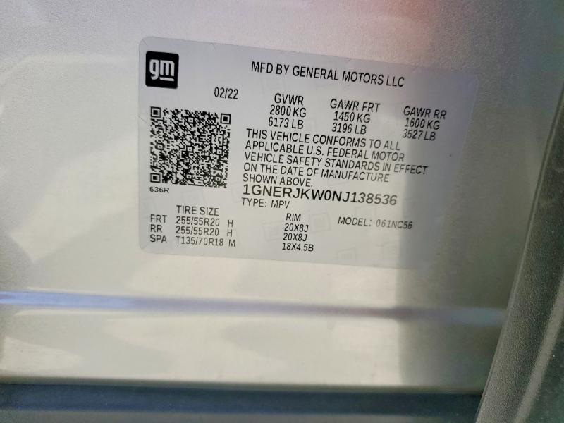 Продажа на аукционе авто 2022 Chevrolet Traverse, vin: 1GNERJKW0NJ138536, номер лота: 41626576
