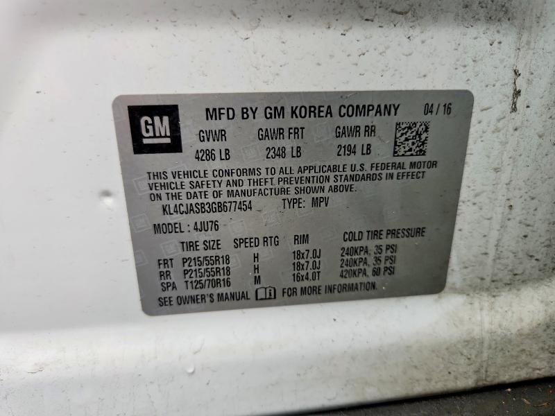 98484405 :رقم المزاد ، KL4CJASB3GB677454 vin ، 2016 Buick Encore مزاد بيع