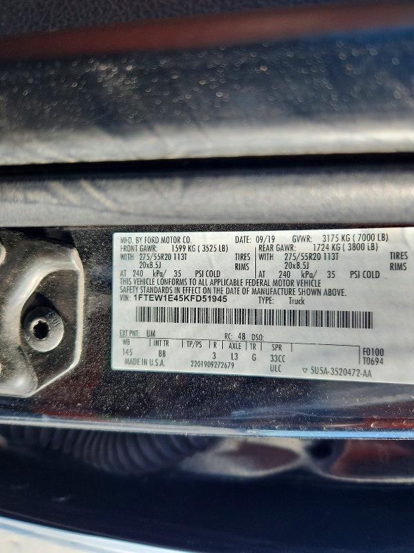 Aukcja sprzedaży 2019 Ford F150, vin: 1FTEW1E45KFD51945, numer aukcji: 73386755