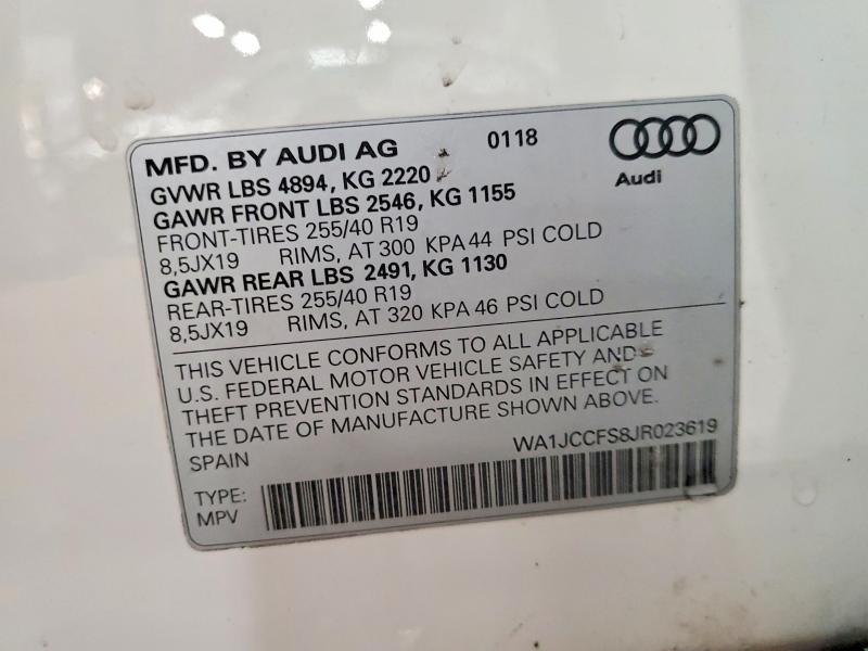 Продаж на аукціоні авто 2018 Audi Q3, vin: WA1JCCFS8JR023619, номер лоту: 94714475