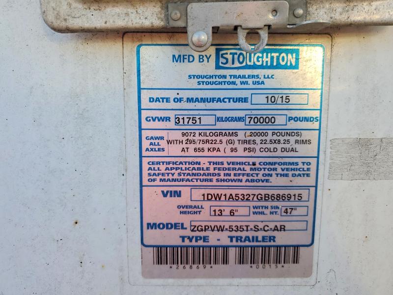 Aukcja sprzedaży 2016 Stoughton Trailers I, vin: 1DW1A5327GB686915, numer aukcji: 54561796