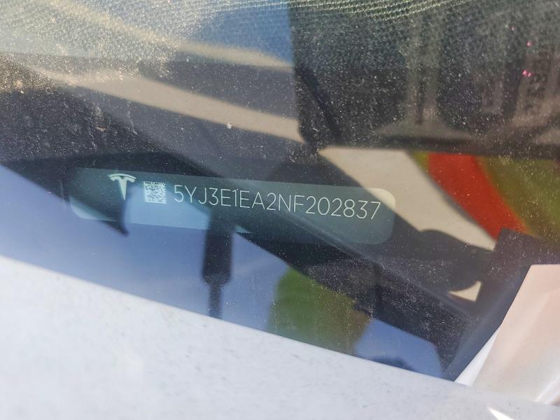 Продажа на аукционе авто 2022 Tesla Model 3, vin: 5YJ3E1EA2NF202837, номер лота: 72896625