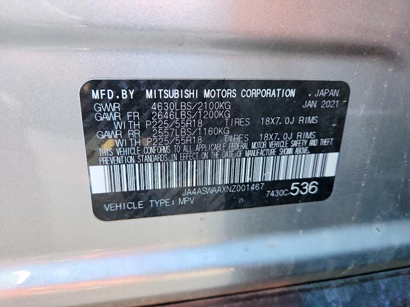 Продаж на аукціоні авто 2022 Mitsubishi Eclipse Cross, vin: JA4ASWAAXNZ001467, номер лоту: 98897665