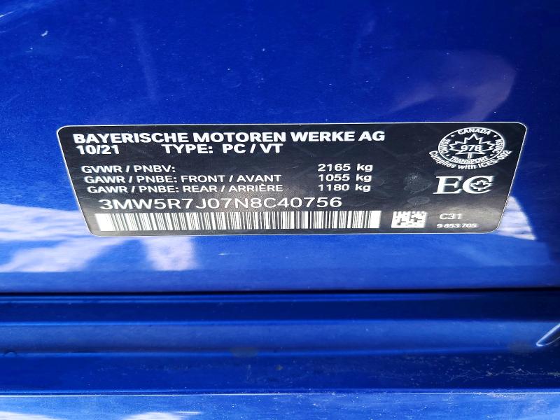 Продажа на аукционе авто 2022 Bmw 330xi, vin: 3MW5R7J07N8C40756, номер лота: 74755645