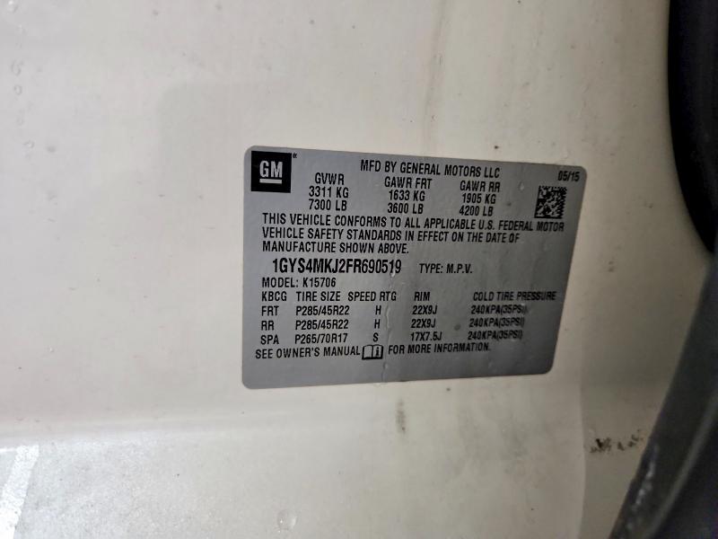 73709045 :رقم المزاد ، 1GYS4MKJ2FR690519 vin ، 2015 Cadillac Escalade مزاد بيع