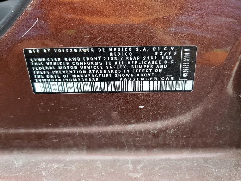 73974855 :رقم المزاد ، 3VWD67AJ9GM339635 vin ، 2016 Volkswagen Jetta Se مزاد بيع