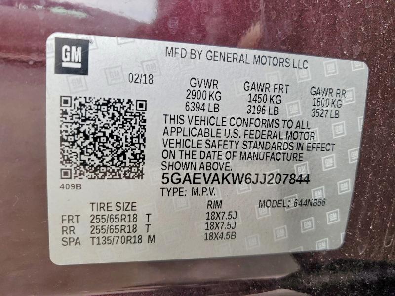 2018 Buick Enclave მანქანა იყიდება აუქციონზე, vin: 5GAEVAKW6JJ207844, აუქციონის ნომერი: 73663655