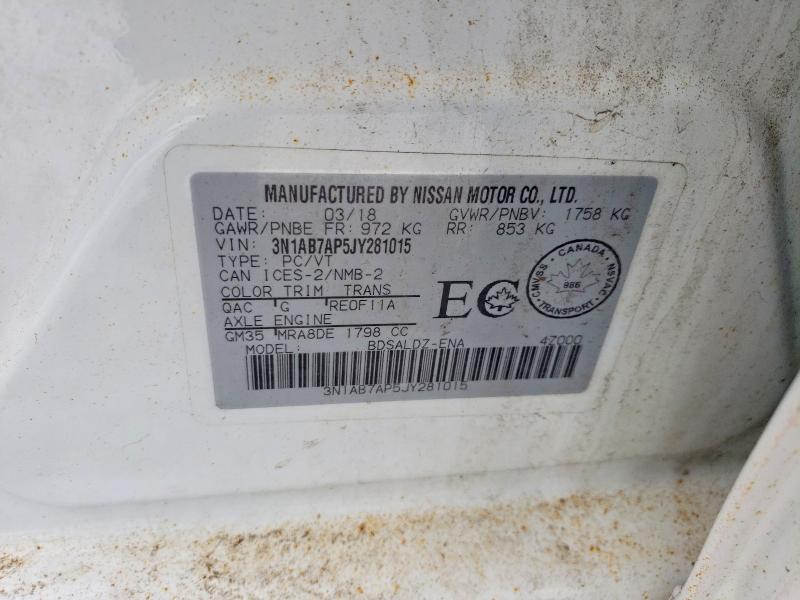 Продажа на аукционе авто 2018 Nissan Sentra, vin: 3N1AB7AP5JY281015, номер лота: 72168515