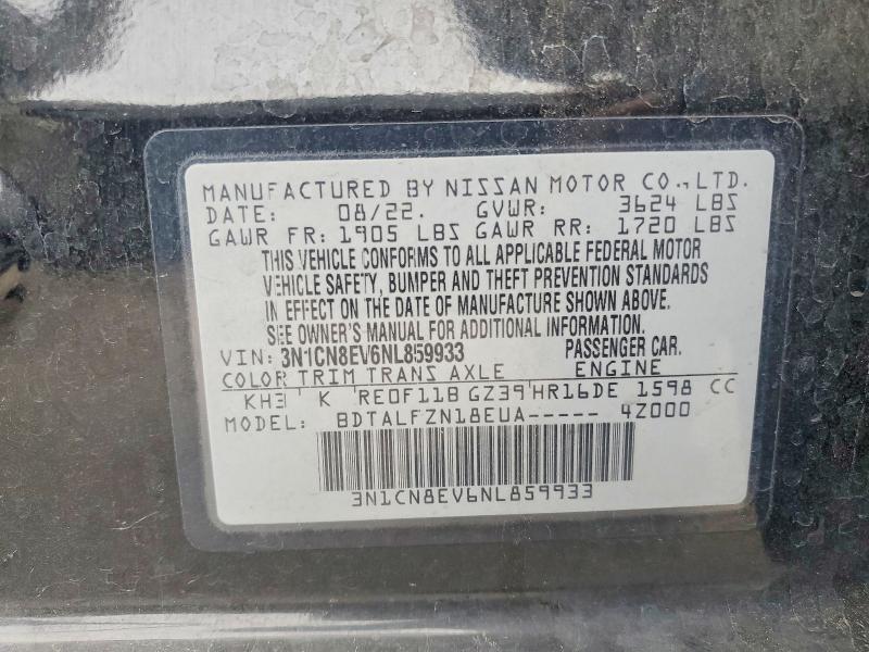 Aukcja sprzedaży 2022 Nissan Versa, vin: 3N1CN8EV6NL859933, numer aukcji: 75050085