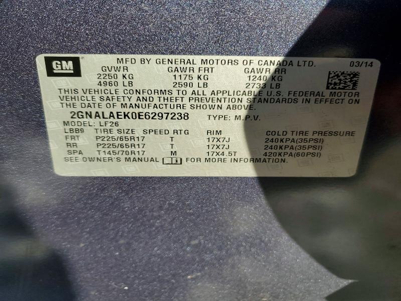 2014 Chevrolet Equinox მანქანა იყიდება აუქციონზე, vin: 2GNALAEK0E6297238, აუქციონის ნომერი: 74913585
