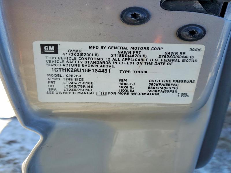 2006 Gmc Sierra მანქანა იყიდება აუქციონზე, vin: 1GTHK29U16E134431, აუქციონის ნომერი: 75280625
