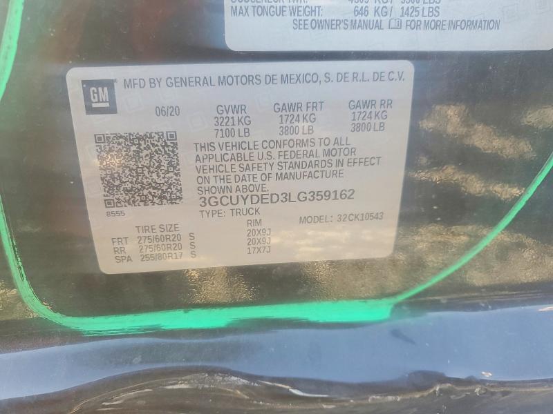Aukcja sprzedaży 2020 Chevrolet Silverado, vin: 3GCUYDED3LG359162, numer aukcji: 99174545