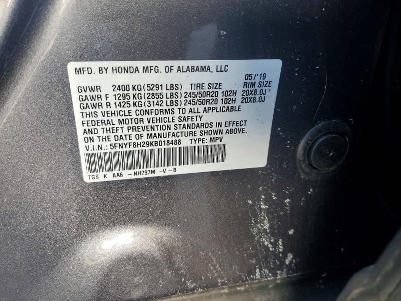 72978835 :رقم المزاد ، 5FNYF8H29KB018488 vin ، 2019 Honda Passport مزاد بيع