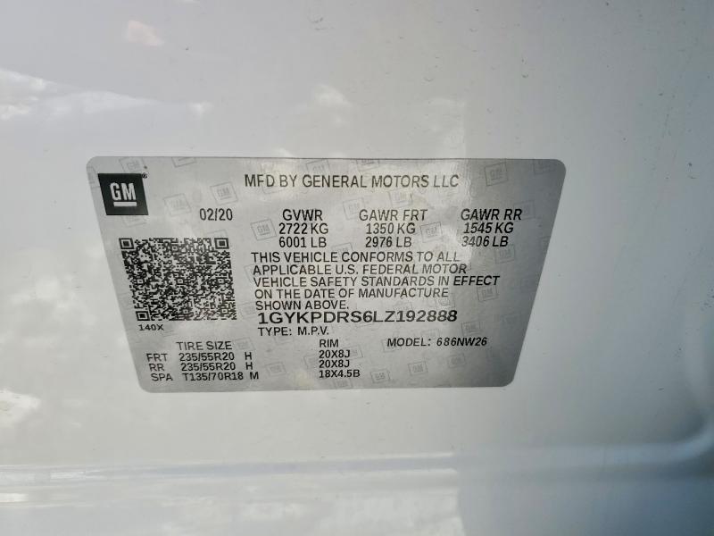 74583915 :رقم المزاد ، 1GYKPDRS6LZ192888 vin ، 2020 Cadillac Xt6 مزاد بيع