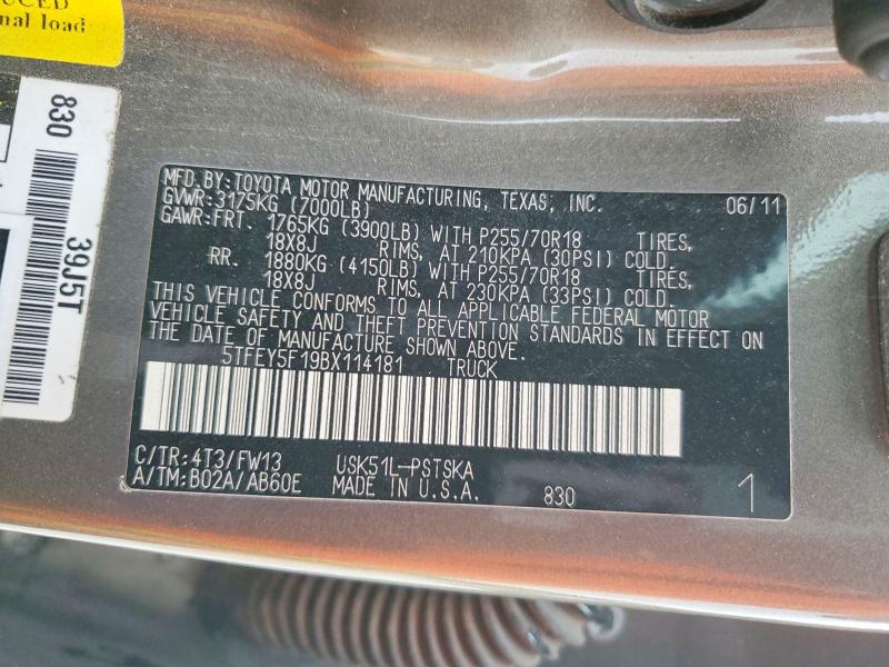 74070745 :رقم المزاد ، 5TFEY5F19BX114181 vin ، 2011 Toyota Tundra مزاد بيع